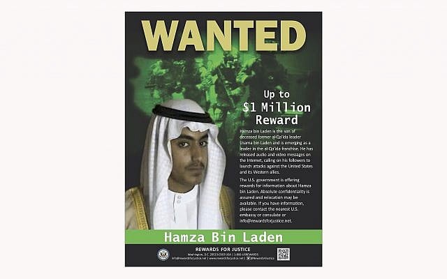 This wanted poster released by the U.S. Department of State Rewards for Justice program shows Hamza bin Laden. Saudi Arabia announced Friday, March 1, 2019 it had revoked the citizenship of bin Laden, the son of the late al-Qaida leader who has become an increasingly prominent figure in the terror network. (Rewards for Justice via AP) This wanted poster released by the U.S. Department of State Rewards for Justice program shows Hamza bin Laden. Saudi Arabia announced Friday, March 1, 2019 it had revoked the citizenship of bin Laden, the son of the late al-Qaida leader who has become an increasingly prominent figure in the terror network. (Rewards for Justice via AP)