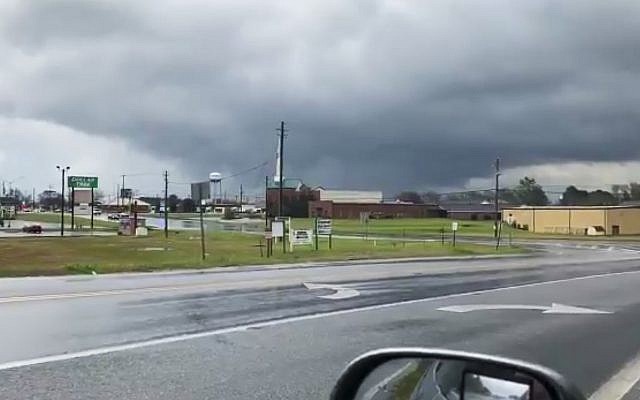 This photo provided by Greg Martin shows a funnel cloud in Byron, Ga., Sunday, March 3, 2019. The National Weather Service on Sunday issued a series of tornado warnings stretching from Phenix City, Alabama, near the Georgia state line to Macon, Georgia, about 100 miles (160 kilometers) to the east. (Greg Martin via AP) This photo provided by Greg Martin shows a funnel cloud in Byron, Ga., Sunday, March 3, 2019. The National Weather Service on Sunday issued a series of tornado warnings stretching from Phenix City, Alabama, near the Georgia state line to Macon, Georgia, about 100 miles (160 kilometers) to the east. (Greg Martin via AP)