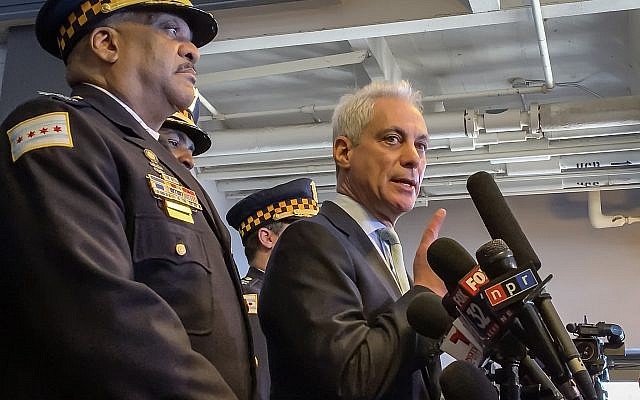 In this image taken from video, Chicago Mayor Rahm Emanuel, right, and Chicago Police Superintendent Eddie Johnson appear at a news conference in Chicago, Tuesday, March 26, 2019, after prosecutors abruptly dropped all charges against 'Empire' actor Jussie Smollett. (Mitch Armentrout/Chicago Sun-Times via AP) In this image taken from video, Chicago Mayor Rahm Emanuel, right, and Chicago Police Superintendent Eddie Johnson appear at a news conference in Chicago, Tuesday, March 26, 2019, after prosecutors abruptly dropped all charges against 'Empire' actor Jussie Smollett. (Mitch Armentrout/Chicago Sun-Times via AP)