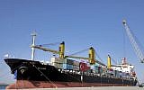 A cargo ship is docked during the inauguration ceremony of the newly built extension in the port of Chabahar on the Gulf of Oman, southeastern Iran, near the Pakistani border, December 3, 2017. (AP Photo/Ebrahim Noroozi)