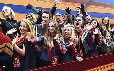 Fans cheer at the world premiere of 'Captain Marvel' on March 4, 2019, at the El Capitan Theatre in Los Angeles. (Photo by Jordan Strauss/Invision/AP)