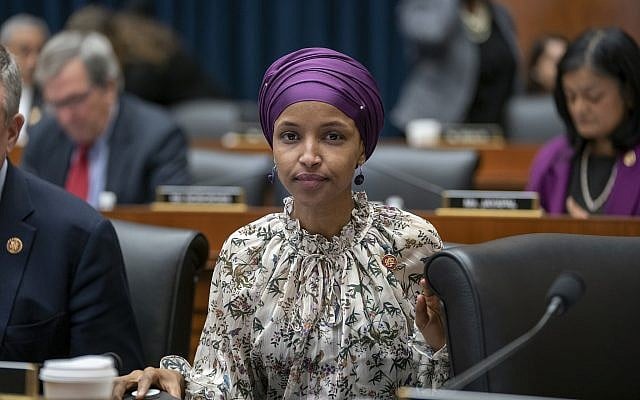 Rep. Ilhan Omar, Democrat-Minnesota, sits with fellow Democrats on the House Education and Labor Committee during a bill markup, on Capitol Hill in Washington, March 6, 2019. (J. Scott Applewhite/AP) Rep. Ilhan Omar, Democrat-Minnesota, sits with fellow Democrats on the House Education and Labor Committee during a bill markup, on Capitol Hill in Washington, March 6, 2019. (J. Scott Applewhite/AP)