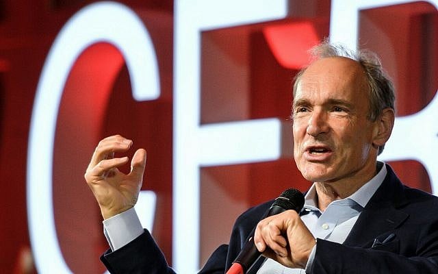 Computer scientist Tim Berners-Lee, best known as the inventor of the World Wide Web, delivers a speech during an event at the CERN in Meyrin near Geneva, Switzerland, March 12, 2019 (Fabrice Coffrini/Pool, Keystone via AP) Computer scientist Tim Berners-Lee, best known as the inventor of the World Wide Web, delivers a speech during an event at the CERN in Meyrin near Geneva, Switzerland, March 12, 2019 (Fabrice Coffrini/Pool, Keystone via AP)