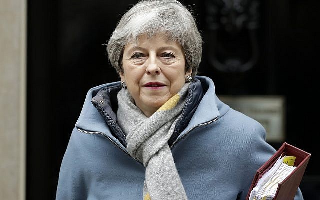 Britain's Prime Minister Theresa May leaves 10 Downing Street to attend the weekly Prime Ministers' Questions session, at parliament in London, March 20, 2019. (AP Photo/Matt Dunham) Britain's Prime Minister Theresa May leaves 10 Downing Street to attend the weekly Prime Ministers' Questions session, at parliament in London, March 20, 2019. (AP Photo/Matt Dunham)
