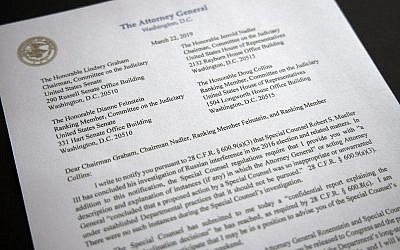 A copy of a letter from Attorney General William Barr advising Congress that Special Counsel Robert Mueller has concluded his investigation, is shown on March 22, 2019 in Washington. (AP Photo/Jon Elswick) A copy of a letter from Attorney General William Barr advising Congress that Special Counsel Robert Mueller has concluded his investigation, is shown on March 22, 2019 in Washington. (AP Photo/Jon Elswick)