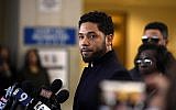Actor Jussie Smollett talks to the media before leaving Cook County Court after his charges were dropped, March 26, 2019, in Chicago. (AP Photo/Paul Beaty)