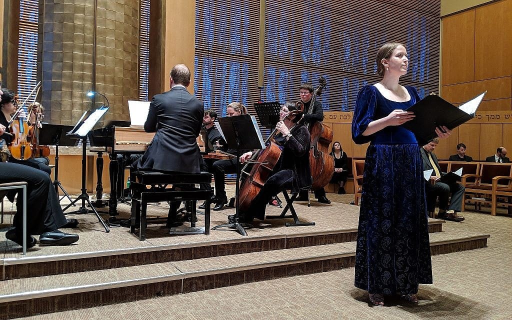 Alicia DePaolo, soprano, as the lead role in Cristiano Guiseppe Lidarti's 'Esther,' at the Sunday, March 3 performance at Temple Beth Elohim in Wellesley, Massachusetts. (Alyssa Scheiner/courtesy Miryam Ensemble)
