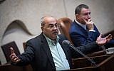 MK Ahmad Tibi speaks during a special Knesset plenum session on the nation-state bill, August 8, 2018. (Yonatan Sindel/Flash90)