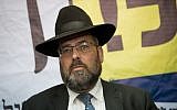 Eliezer Rauchberger, the deputy mayor of Jerusalem and chairman of the Degel Hatorah party branch in the capital, at the opening of Degel HaTorah's municipal election campaign offices in Jerusalem on October 10, 2018. (Yonatan Sindel/Flash90)