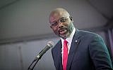 Liberian President George Weah speaks during a soccer event in Jerusalem on February 27, 2019. (Noam Revkin Fenton/Flash90)