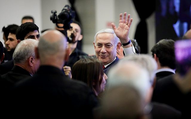 Prime Minister Benjamin Netanyahu at the launch of his Likud party's election campaign in Ramat Gan, March 4, 2019. (Aharon Krohn/ Flash90) Prime Minister Benjamin Netanyahu at the launch of his Likud party's election campaign in Ramat Gan, March 4, 2019. (Aharon Krohn/ Flash90)