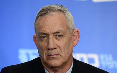 Benny Gantz, the leaders of the Blue and White political alliance attends a press conference in Tel Aviv on March 18, 2019. (Tomer Neuberg/Flash90)