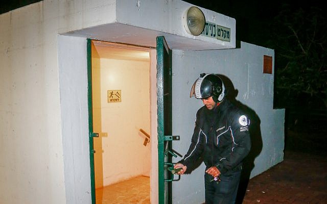 Tel Aviv municipality worker opens the door of a bomb shelter in Tel Aviv on March 25, 2019. (Roy Alima/Flash90) Tel Aviv municipality worker opens the door of a bomb shelter in Tel Aviv on March 25, 2019. (Roy Alima/Flash90)