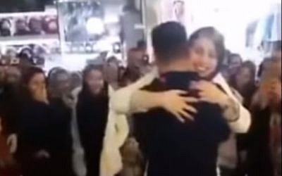 Screen capture from video of an Iranian couple whose public marriage proposal landed them in jail, Arak, Iran. (YouTube)