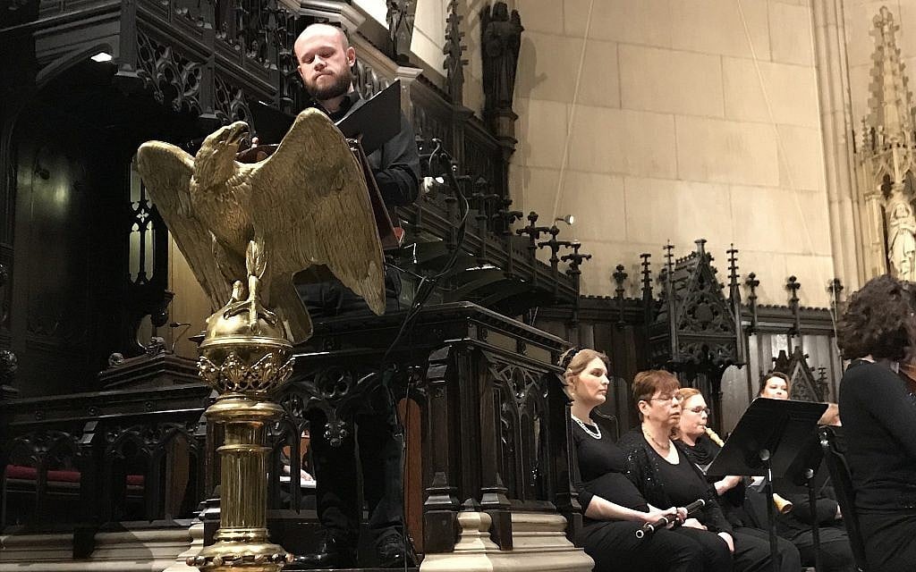 Corey Dalton Hart, tenor, in the role of Mordocai in the March 2, 2019 Miryam Ensemble performance of Lidarti's 'Esther.' (Credit Daniel Lieber/courtesy Miryam
Ensemble)