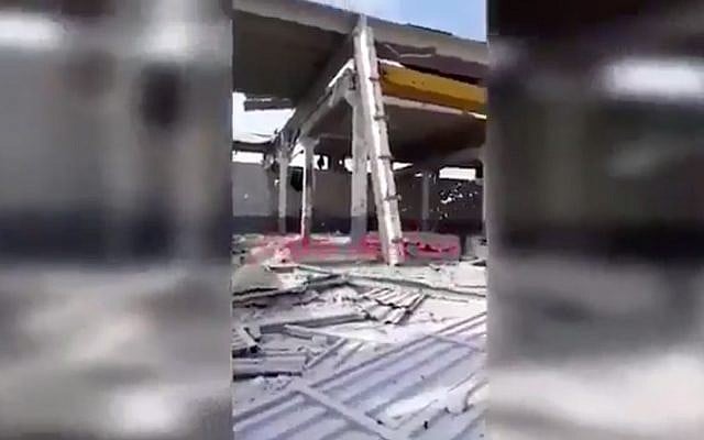Video footage reportedly shows damage to a warehouse in Syria by an airstrike attributed to Israel. (Twitter screenshot) Video footage reportedly shows damage to a warehouse in Syria by an airstrike attributed to Israel. (Twitter screenshot)