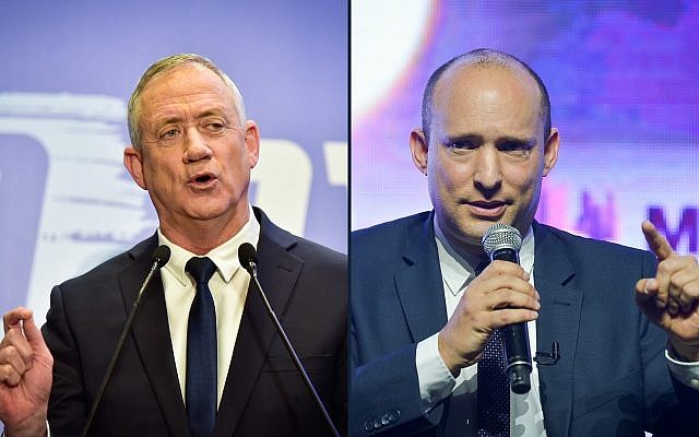 Yamina party leader Naftali Bennett (right) and Benny Gantz, leader of the Blue and White party. (composite image: Flash90) Yamina party leader Naftali Bennett (right) and Benny Gantz, leader of the Blue and White party. (composite image: Flash90)