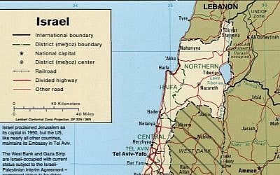 An image of the CIA's map of Israel taken on March 28, 2019, that refers to the Golan Heights as "Israeli occupied." (Library of Congress)