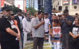 Ahmed Bhamji, the chairman of Masjid E Umar mosque in Auckland, New Zealand, speaks during a rally on March 23, 2019. (Screenshot: Facebook)