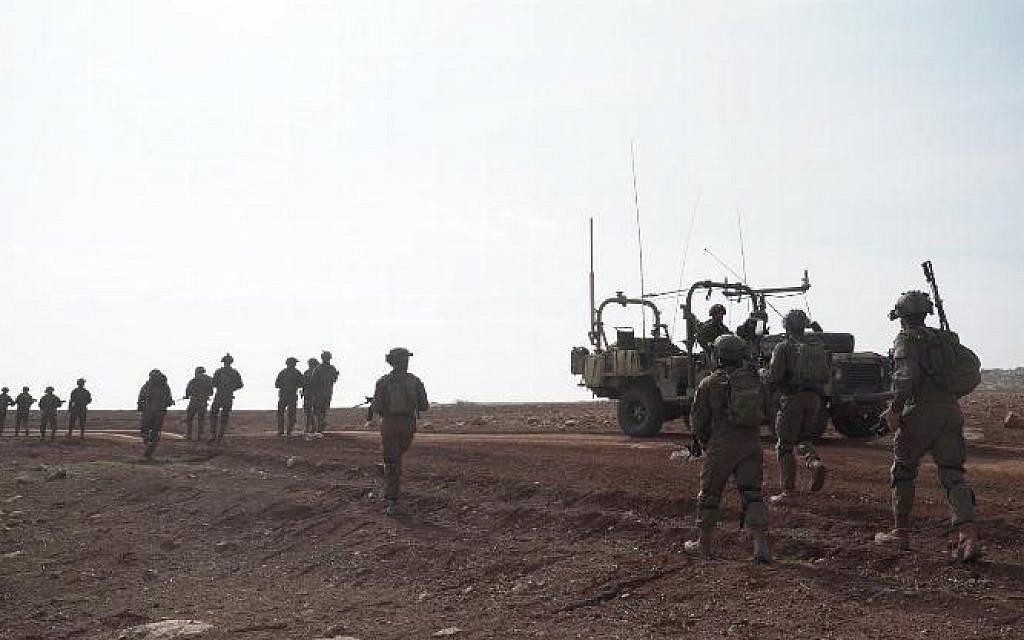 Illustrative: Israeli troops respond to an infiltration by two Palestinian men from the northern Gaza Strip on March 8, 2019. (Yediot Mehashetah) Illustrative: Israeli troops respond to an infiltration by two Palestinian men from the northern Gaza Strip on March 8, 2019. (Yediot Mehashetah)
