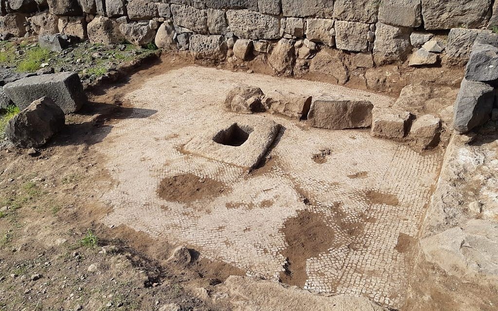 The site of an excavation at the Korazim National Park where a winepress and mosaic have been unearthed in March 2019. (Achia Cohen-Tavor/Israel Nature and Parks Authority) The site of an excavation at the Korazim National Park where a winepress and mosaic have been unearthed in March 2019. (Achia Cohen-Tavor/Israel Nature and Parks Authority)