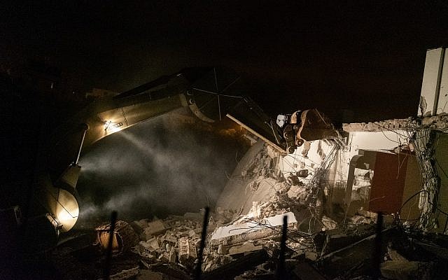 Israeli troops demolish the home of a suspected Palestinian terrorist, Asem Barghouti, in the West Bank village of Kobar on March 7, 2019. (Israel Defense Forces) Israeli troops demolish the home of a suspected Palestinian terrorist, Asem Barghouti, in the West Bank village of Kobar on March 7, 2019. (Israel Defense Forces)