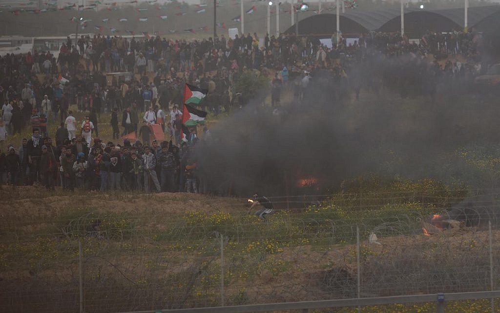 Palestinians riot along the Gaza border during Land Day demonstrations on March 30, 2019. (IDF)
