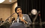 Ilhan Omar speaks at an election night results party in Minneapolis, Minnesota, November 6, 2018. (Stephen Maturen/Getty Images)