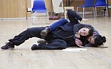 Yarit Dor (on bottom), a trained stage combat choreographer, in rehearsals for 'Richard II,' currently being performed at Shakespeare's Globe Theatre in London through April 22, 2019 (Courtesy Yarit Dor)