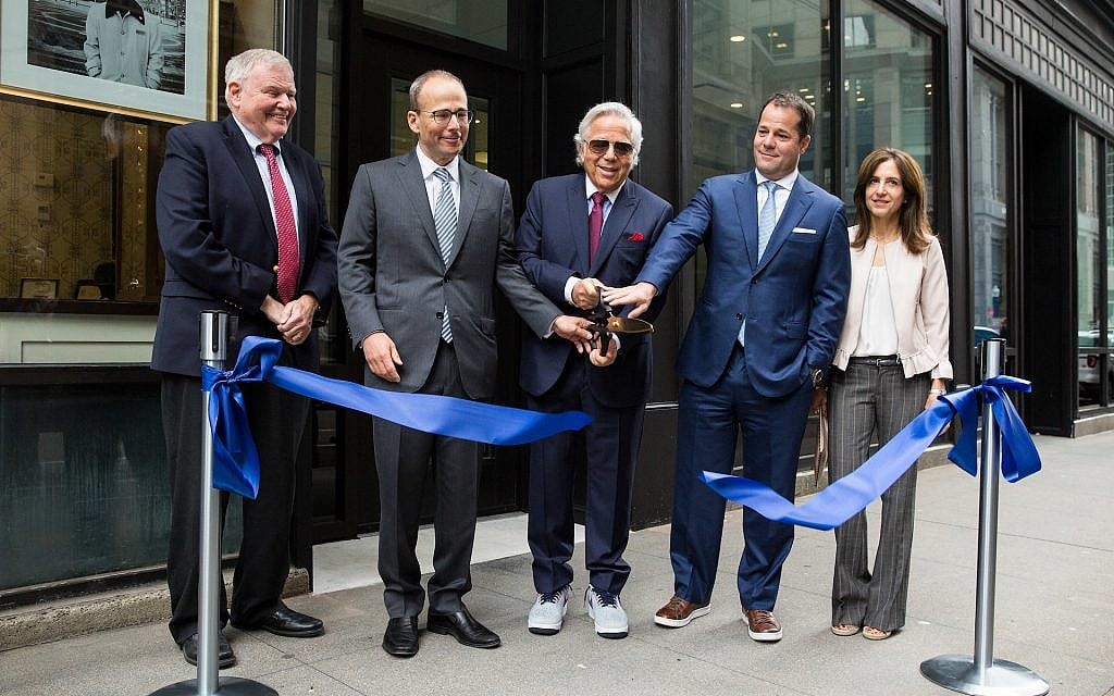 Robert Kraft, center, along with members of his family, celebrates the grand opening of the Kraft Family Building at the Combined Jewish Philanthropies of Greater Boston, April 27, 2018. (Combined Jewish Philanthropies of Greater Boston) Robert Kraft, center, along with members of his family, celebrates the grand opening of the Kraft Family Building at the Combined Jewish Philanthropies of Greater Boston, April 27, 2018. (Combined Jewish Philanthropies of Greater Boston)