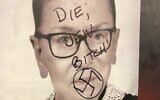 A poster for a book about Ruth Bader Ginsburg was vandalized in Brooklyn, March, 2019. (Chevi Friedman/Twitter/via JTA)