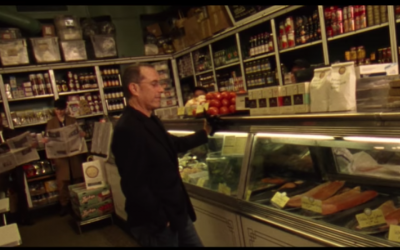 Jerry Seinfeld hanging out in the Barney Greengrass deli on New York City's Upper West Side, in the music video for Vampire Weekend's song "Sunflower." (YouTube screen capture via JTA)