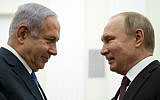 Russian President Vladimir Putin (R) speaks with Prime Minister Benjamin Netanyahu, during their meeting at the Kremlin in Moscow on April 4, 2019. (Alexander Zemlianichenko/POOL/AFP)