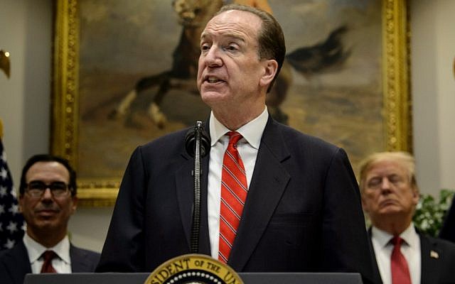 In this file photo taken on February 6, 2019, David Malpass speaks after US President Donald Trump announced his candidacy to lead the World Bank during an event in the Roosevelt Room of the White House in Washington, DC (Brendan Smialowski / AFP) In this file photo taken on February 6, 2019, David Malpass speaks after US President Donald Trump announced his candidacy to lead the World Bank during an event in the Roosevelt Room of the White House in Washington, DC (Brendan Smialowski / AFP)