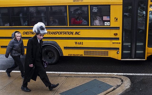 Illustrative: Jewish residents of Monsey, Rockland County, New York state, April 5, 2019. (Johannes Eisele/AFP) Illustrative: Jewish residents of Monsey, Rockland County, New York state, April 5, 2019. (Johannes Eisele/AFP)