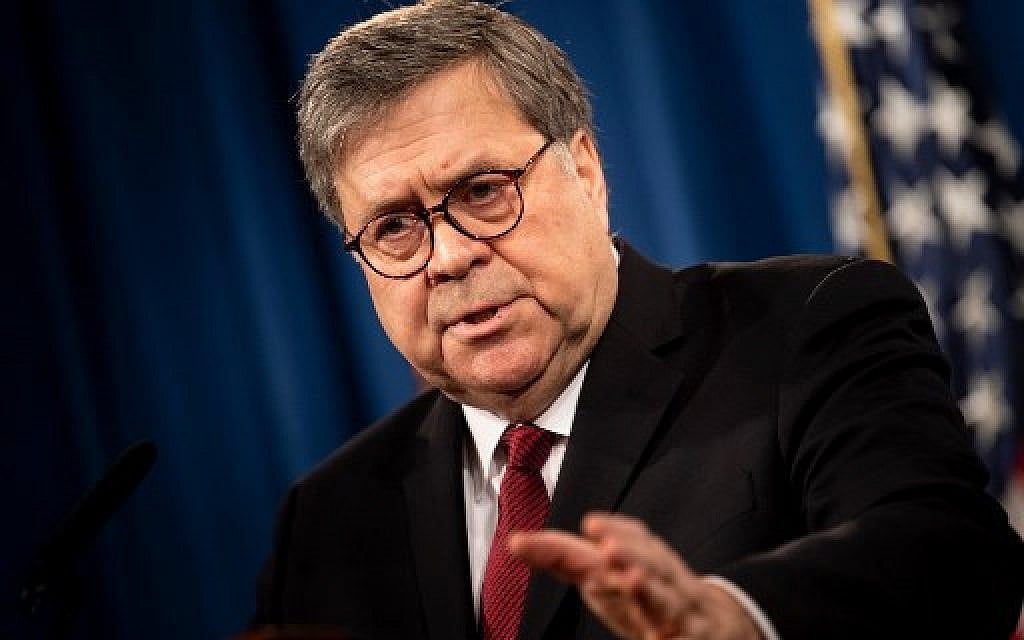 US Attorney General William Barr speaks about the release of the Mueller Report at the Department of Justice April 18, 2019, in Washington, DC. (Brendan Smialowski/AFP) US Attorney General William Barr speaks about the release of the Mueller Report at the Department of Justice April 18, 2019, in Washington, DC. (Brendan Smialowski/AFP)