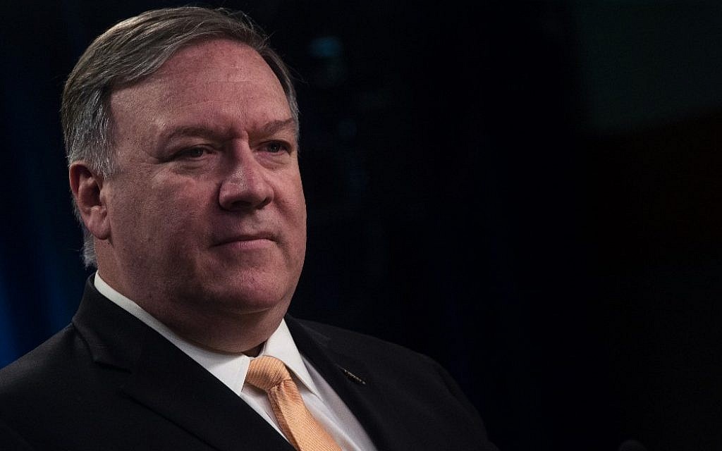 US Secretary of State Mike Pompeo speaks during a press conference at the US Department of State in Washington, DC, on April 22, 2019. (AFP/Andrew Caballero-Reynolds) US Secretary of State Mike Pompeo speaks during a press conference at the US Department of State in Washington, DC, on April 22, 2019. (AFP/Andrew Caballero-Reynolds)