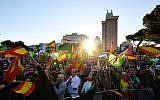 Supporters of Spanish far-right party VOX wave flags during the last campaign rally in Madrid on April 26, 2019 ahead of the April 28 general election. (OSCAR DEL POZO / AFP)
