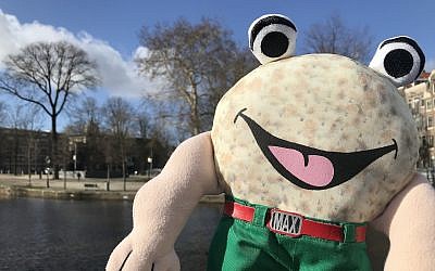 A puppet of Max the Matzah at a park in Amsterdam (Courtesy of JCK/via JTA)