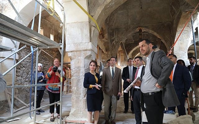 US Chargé d’Affaires in Iraq Joey Hood (c) tours the Tomb of Nahum in northern Iraq on April 26, 2019, where he pledged $500,000 to restore and preserve the site (Courtesy/US Consulate General in Erbil) US Chargé d’Affaires in Iraq Joey Hood (c) tours the Tomb of Nahum in northern Iraq on April 26, 2019, where he pledged $500,000 to restore and preserve the site (Courtesy/US Consulate General in Erbil)