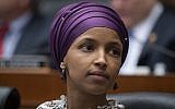 In this March 6, 2019, file photo, US Rep. Ilhan Omar sits with fellow Democrats on the House Education and Labor Committee during a bill markup, on Capitol Hill in Washington. (AP Photo/J. Scott Applewhite, File)
