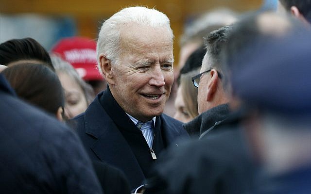 Former vice president Joe Biden talks with officials after speaking at a rally in support of striking Stop & Shop workers in Boston, Thursday, April 18, 2019. (AP Photo/Michael Dwyer) Former vice president Joe Biden talks with officials after speaking at a rally in support of striking Stop & Shop workers in Boston, Thursday, April 18, 2019. (AP Photo/Michael Dwyer)