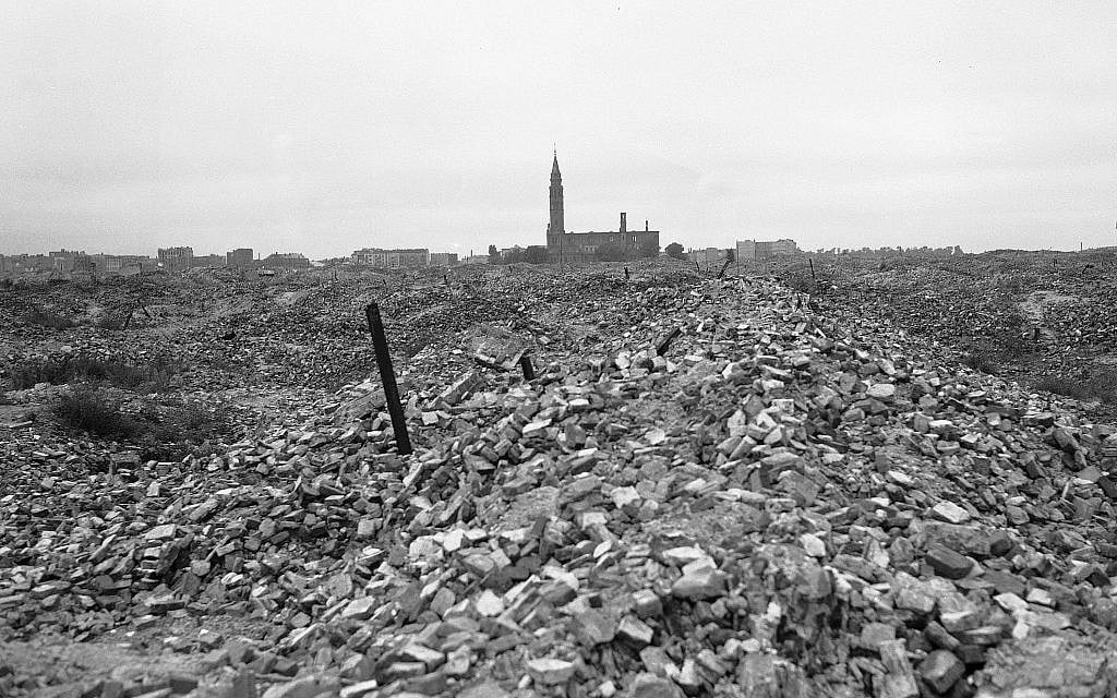 The remains of the Warsaw ghetto, which the German SS dynamited to the ground in 1945 after slaughtering some 60,000 Jews. (AP Photo)