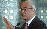 Palestinian negotiator Saeb Erekat in Cairo, Egypt, in 2011. (AP Photo/Amr Nabil, File)