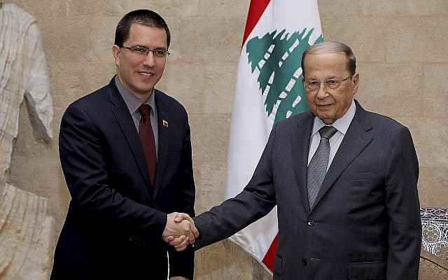 Venezuelan Foreign Minister Jorge Arreaza, (left), shakes hands with his Lebanese counterpart, Gebran Bassil, in Beirut, April 3, 2014. (Dalati Nohra via AP) Venezuelan Foreign Minister Jorge Arreaza, (left), shakes hands with his Lebanese counterpart, Gebran Bassil, in Beirut, April 3, 2014. (Dalati Nohra via AP)