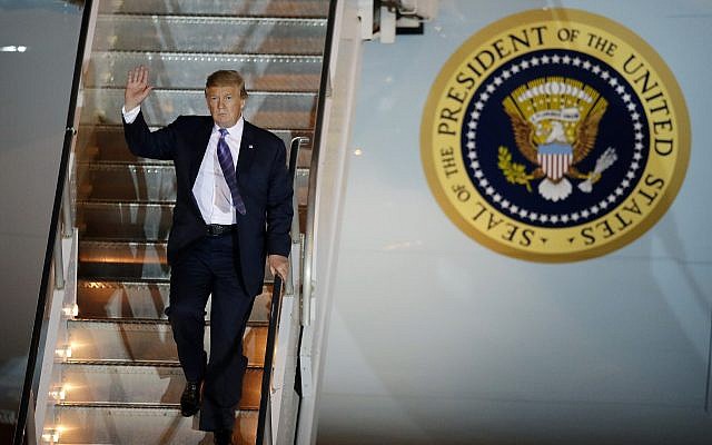 US President Donald Trump disembarks from Air Force One after arriving at McCarran International Airport, April 5, 2019, in Las Vegas (AP Photo/John Locher) US President Donald Trump disembarks from Air Force One after arriving at McCarran International Airport, April 5, 2019, in Las Vegas (AP Photo/John Locher)