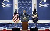 US President Donald Trump speaks at an annual meeting of the Republican Jewish Coalition, Saturday, April 6, 2019, in Las Vegas. (AP/John Locher)