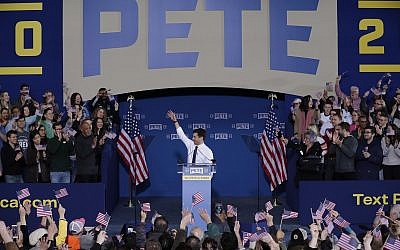 Pete Buttigieg announces that he will seek the Democratic presidential nomination during a rally in South Bend, Ind., Sunday, April 14, 2019. Buttigieg, 37, is serving his second term as the mayor of South Bend. (AP Photo/Michael Conroy)