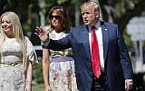 US President Donald Trump, right, with First Lady Melania Trump, center, and daughter Tiffany Trump, left, arrive for Easter services at Episcopal Church of Bethesda-by-the-Sea, April 21, 2019, in Palm Beach, Florida. (AP/ Pablo Martinez Monsivais)