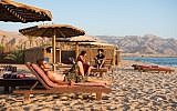 Israelis enjoy the beach of Paradis Sweir, a desert resort located on the Red Sea shore, South Sinai, Egypt, during the Jewish holiday of Sukkot, October 15, 2016. (Johanna Geron/Flash90)